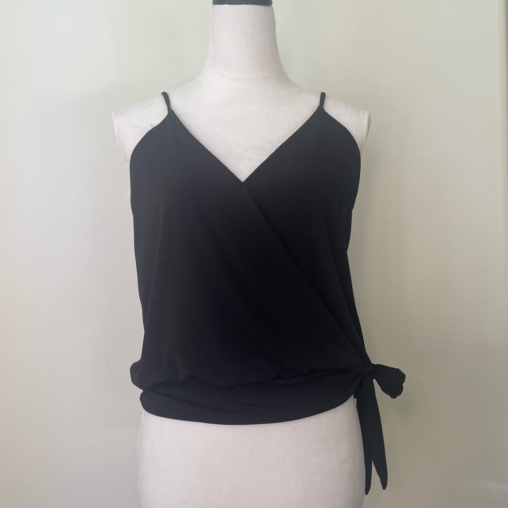 Black V Neck Stappy Top with Side Bow